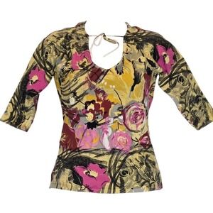 Y2K floral tie neck top size Small Cache